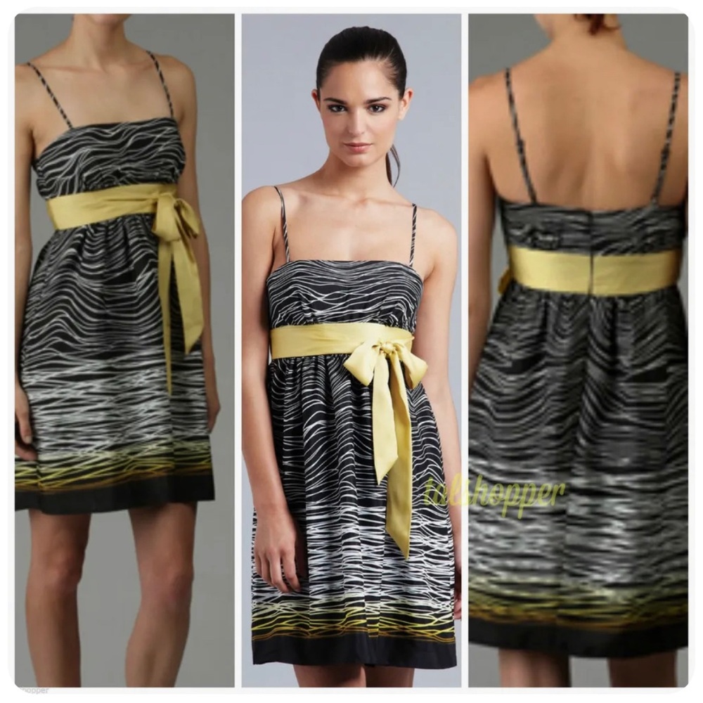 Max & Cleo Geo-Print Yellow Ribbon Tie Front Sun Dress